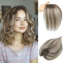 Hair Toppers for Women Real Human Hair Topper with No Bangs Glue-free and Shedding Free (Medium Brown with Ash Blond Highlights)