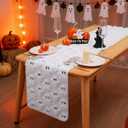 BINBE Table Runner Faux Fur Soft Plush Cute Ghost Table Runner for Kitchen Dining Table Decoration Home Party Decor 13x72 Inch White