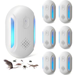 2026 Upgraded 2-Mode Ultrasonic Pest Repeller, 6-Pack Pest Repellent Ultrasonic Plug in for Mice, Roaches, Geckos and Spiders, Indoor Ultrasonic Rodent Repeller, White