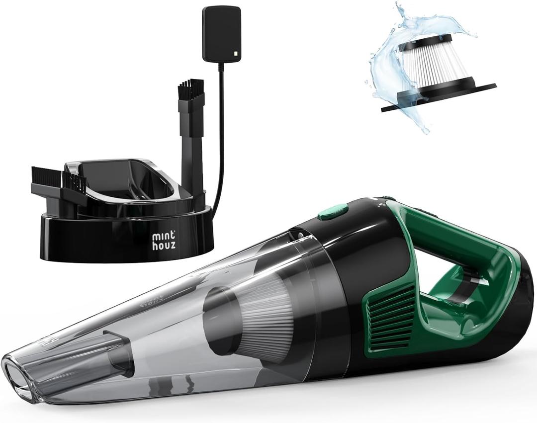Minthouz Handheld Vacuum Cordless, Strong Suction Car Vacuum Cleaner with LED Light, Long Runtime Hand Vacuum Cordless Rechargeable, Hand Held Vac with Charging Base for Home/Car/Pet/Office