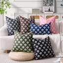 Navy Blue Floral Throw Pillow Covers 18x18 Boho Farmhouse Sofa Pillow Covers Set of 2, Vintage Flower Pillowcase Decorative Neutral Boho Pillowcases for Couch Living Room Home Decor, Navy Blue