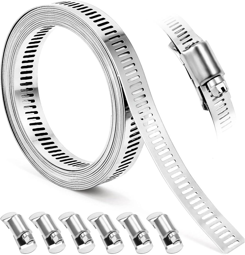 Hose Clamps, DIY 8.5 FT Metal Strap + 6 Fasteners, Hose Clamps Stainless Steel, Large Adjustable Hose Clamp Pipe Clamp for Pipe Automotive Mechanical Applications