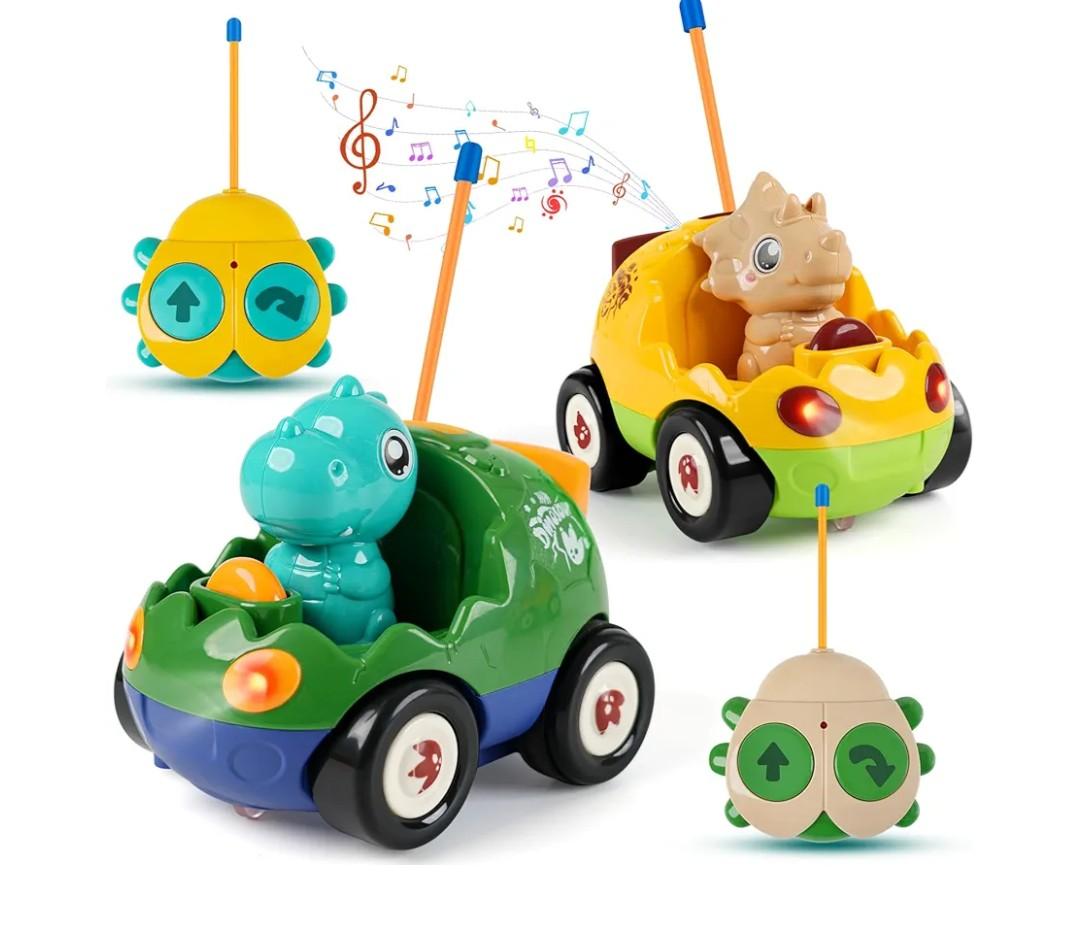 MagicKidz Dinosaur RC Car for Kids - 2-Pack Remote Control Dino Toy Cars for Boys Toddlers Ages 18+ Months, 2 3 4 5 Year Old, Birthday Gifts with Lights and Music