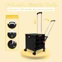 FELICON SELORSS Folding Utility Cart Rolling Crate Tote Basket Box Storage Handcart on 4 Swivel Wheels with Adjustable Handle Extended Magnetic Lid for Teacher Move Shop Travel Grocery Office(Black)