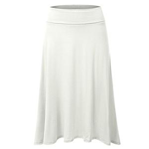 JJ Perfection Women's Casual High Waisted Flare Ruffle Midi Skirt with Elastic Wide Waistband, Knee Length, Reg and Plus Size, Ivory, M
