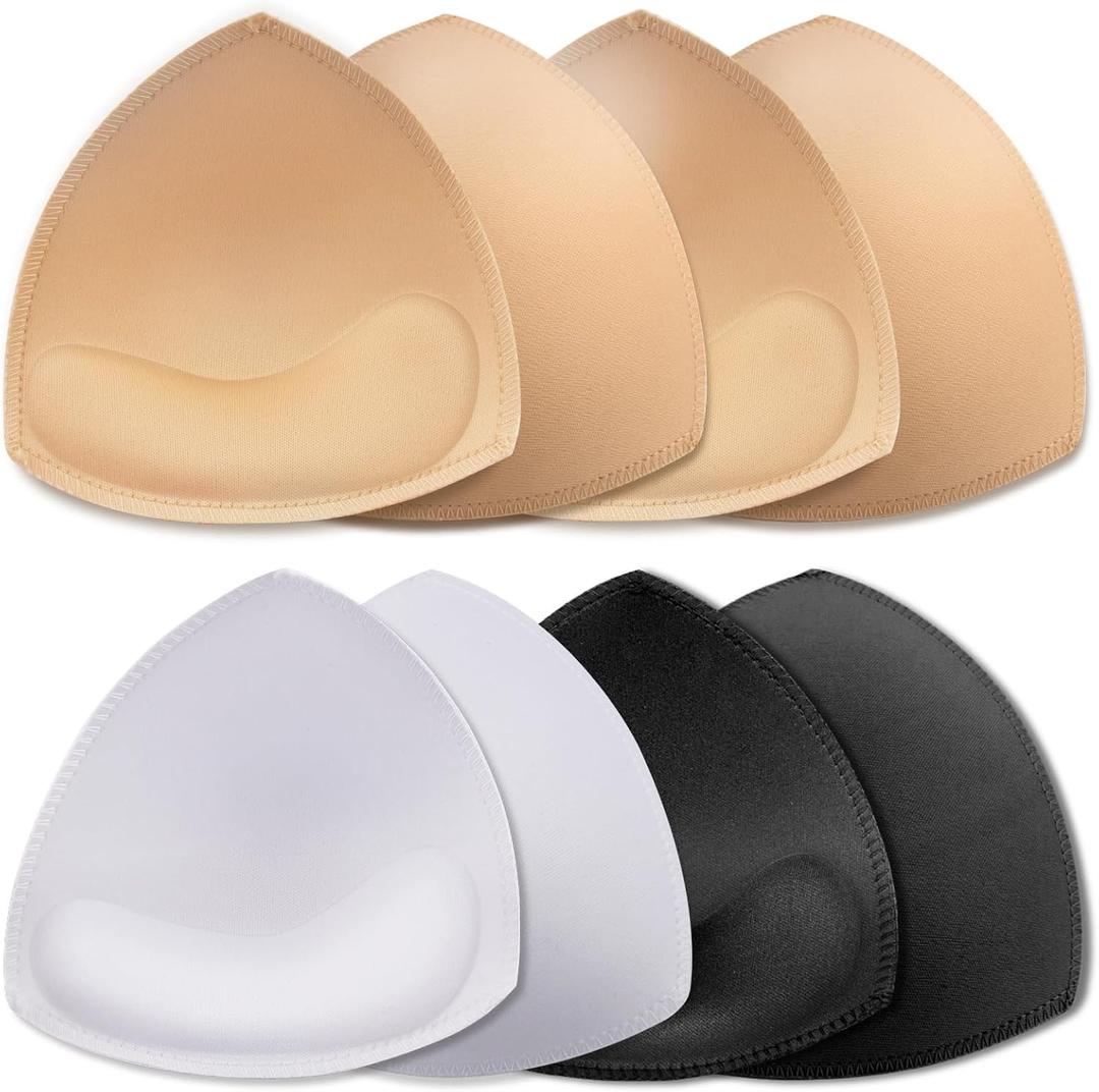 Bra Pads Inserts 4 Pairs Sewn Edges Breast Padding for Sports Bras Swimsuits Bikini, Size: A