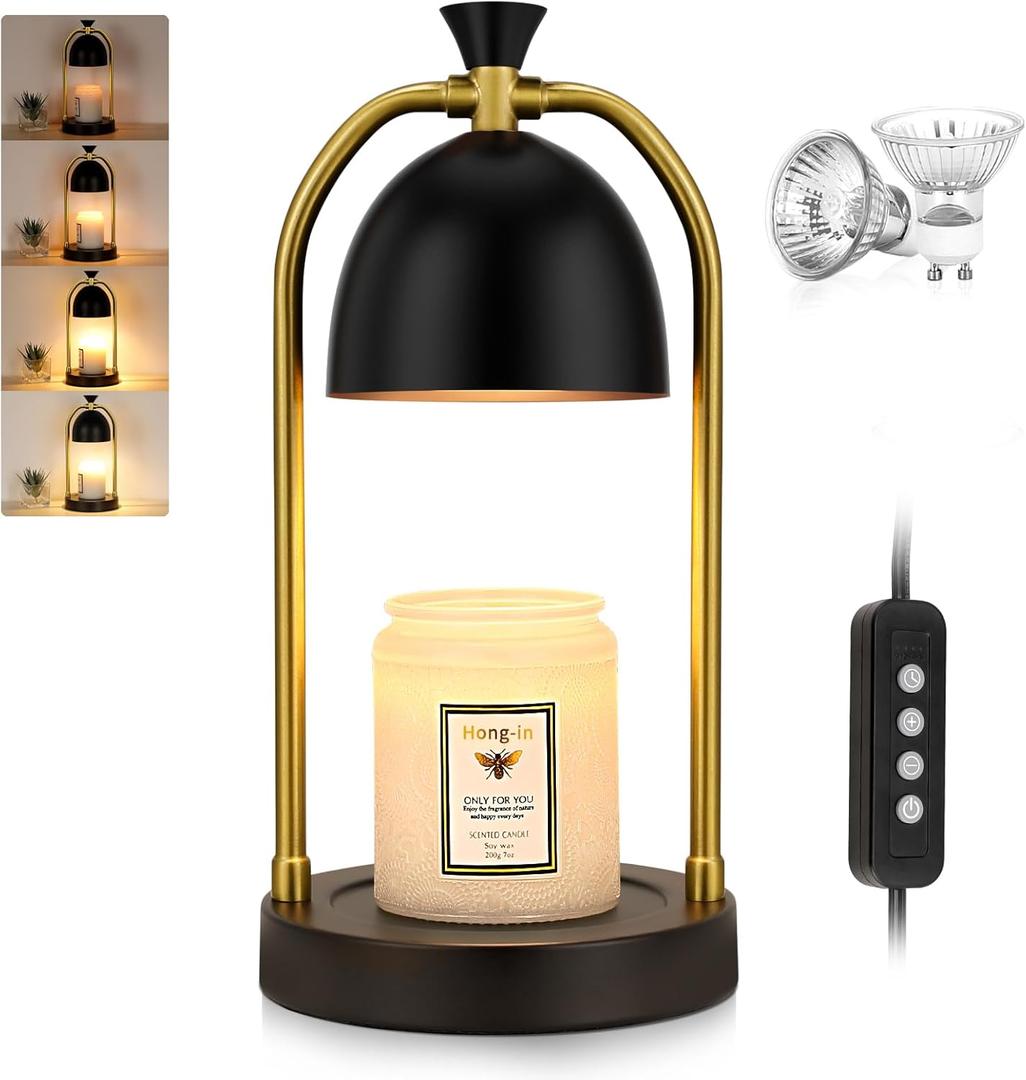 Hong-in Candle Warmer Lamp with Timer and Dimmer,House Warming Gifts New Home Decor,Birthday Gifts for Women Mom,Wax Warmer Lamp for Jar Candles with 2 Bulbs(Black)