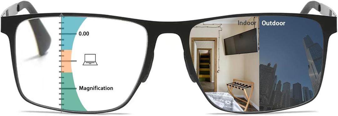 Photochromic Reading Glasses Multi Focal Reading Glasses for Men Clear on Top Readers on Bottom Progressive Reader (Black)