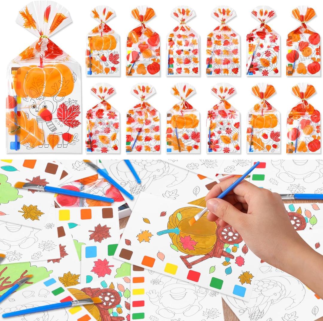 Tenare 32 Sets Thanksgiving Watercolor Coloring Books Party Favors Fall Mini Coloring Pages with Goodie Bag Stuffers Thanksgiving Crafts for Kid Birthday Gift Classroom Prize Paint Supplies