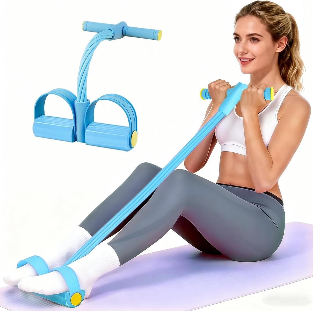 Pedal Resistance Bands with Handles, Upgrade 6-Tubes Manual Tension Training Pedal, Natural Rubber Foot Pedal Resistance Bands, Multifunction Fitness Bands for Abdomen, Waist, Arm, Leg (Blue)