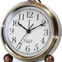 AYRELY 5.3" Vintage Analog Alarm Clock, Battery Operated Metal Desk Clock, Retro Table Clock with Light for Living Rooms, Bedrooms, Shelf, Home Decor (Gold)