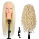 26"-28"Mannequin Head with 80% Real Hair,Cosmetology Mannequin Trainning Head Hairdresser Pratice Doll Head for Hair Styling with Free Clamp Holder(#613 Light Blonde)