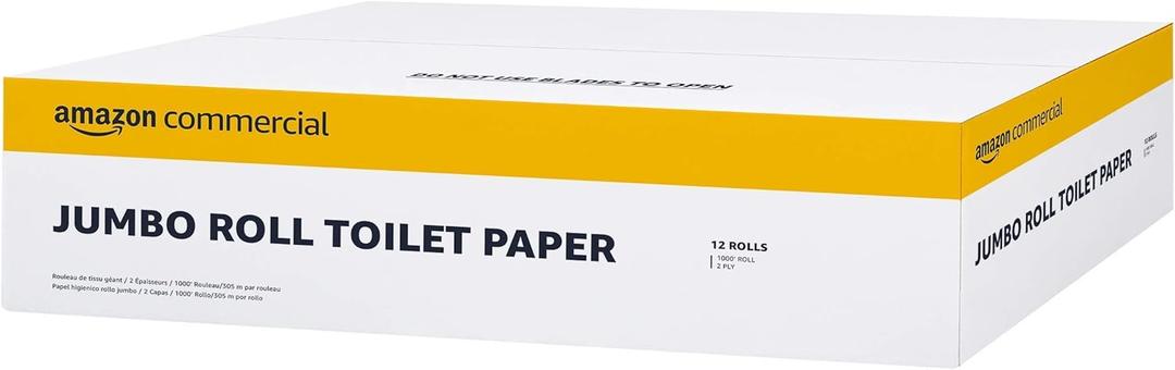 AmazonCommercial FSC Certified 2-Ply White 9 Jumbo Roll Toilet Paper, Septic Safe, Compatible with Universal Dispensers - 12 Rolls