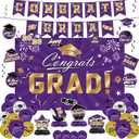 Graduation Decorations 2026 Set - Purple Themed Congrats Grad Banner, Backdrop, Hanging Swirls, Balloons - Complete Party Supplies for High School, College Graduation Decorations (Purple)