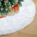 Christmas Tree Skirt, 48 Inch White Faux Fur Xmas Tree Skirt, White Soft Plush Skirt Christmas Tree Mat for Christmas Holiday Party Decorations