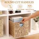 Jinei 6 Pcs Water Hyacinth Storage Baskets 12"x12"x12" Wood Color | Handwoven Wicker Bins with Handles, Wicker Cube Baskets Bulk for Shelves Organizer Laundry, Closet Bedroom