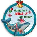 Cute Humpback Whale Christmas Ornament, Whale in Santa Hat & Light String Ornament for Tree, Sea Animal Ornaments, Ocean Animals Themed Gift, Gifts for Whales Lovers, Wish You A Whale-ly Nice Holiday