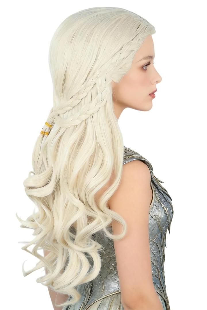 Blonde Wigs for Women Long Curly Wave Braid Queen Wig Fairy Elf Wigs for Cosplay Halloween Costume Wig