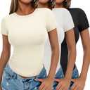 Ekouaer Womens Short Sleeve Shirts 3 Pack Crew Neck Tops Slim Fit Basic Tees Trendy Clothes Base Layer, Size XS