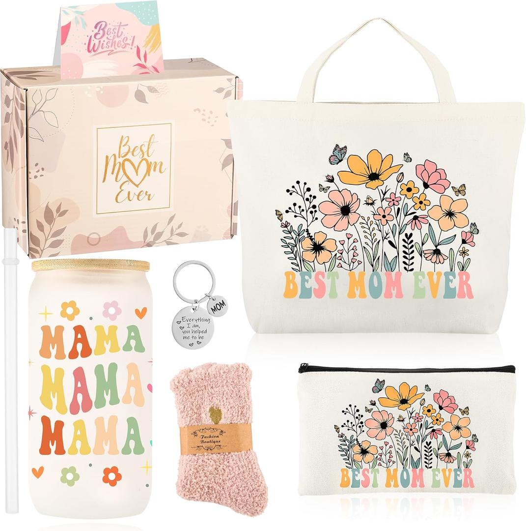 8 PCS Birthday Gift for Mom Flower Theme Mothers Day Christmas Gifts from Daughter Son New Mom Gift Besket