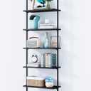 ODK 5-Tier Ladder Shelf, Book Shelf with Metal Frame, Bookcase for Living Room, Home Office, Kitchen & Bedroom, Space Saving Freestanding Organizer Rack, Black (10" D x 24" W x 74" H)