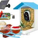 64GB Smart Bird Feeder with Camera Solar Powered, 2K 3MP HD Live Video &Playback on Phone, AI Identify +10,000 Bird Species, 2.4G WiFi Bird Feeder Camera Wireless Outdoor House-Bird Watching (Blue)