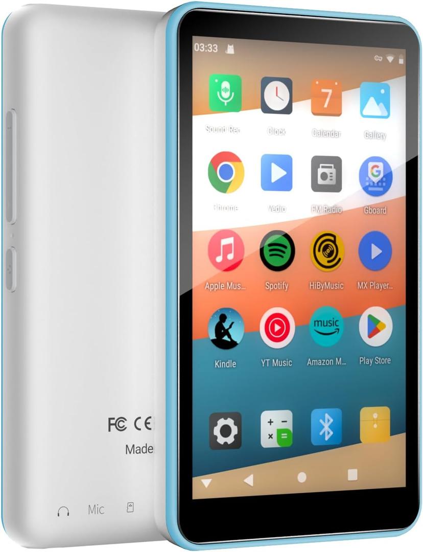 MP3 Player with Bluetooth and WiFi, 144GB Storage & Android OS, 4" Touch Screen, FM Radio, Kids MP3 & MP4 Player with Spotify, Amazon Music, and Google Play, DGTenk Portable Media Player (Sky-BL)