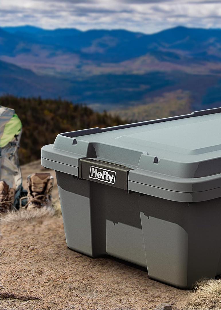Hefty MAX Pro 12 Gallon Storage Bins with Latching Lids, Heavy Duty Stackable Plastic Storage Containers for Garage, Basement & Outdoor Use, Utility Storage Tote, 1 Pack, Gray