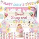 44Pcs Sweet Sassy and Seven Birthday Party Decorations Include Happy Birthday Banner-Cake Topper-Cupcake Toppers-Balloons-Backdrop for Sweet Sassy and Seven Party Supplies