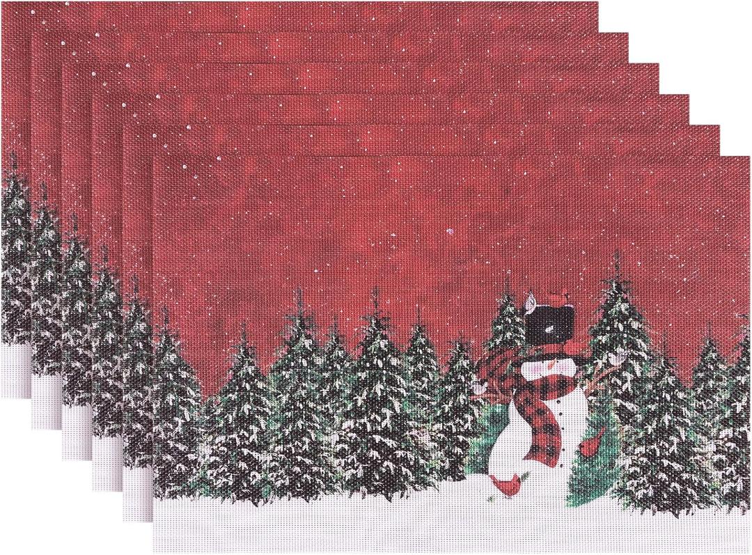 Aofmee Christmas Placemats Set of 6, Washable Christmas Place Mats for Party Kitchen Dining Decoration, Indoor/Outdoor Woven Vinyl Table Mats, Non-Slip Heat Resistant Holiday Placemats, Easy to Clean