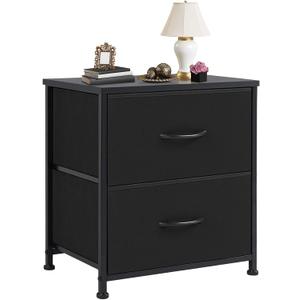 DUMOS Nightstand Small Dresser with 2 Fabric Drawers Side Tables Bedroom End Table Bedside Storage Furniture for 20 inch Tall Night Stand for Entryway, College Dorm, Classic Black, 11.8"D x 18"W x 20"H