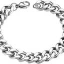 Mens Cuban Link Bracelet White-Gold Tone Titanium Steel, 9mm x 21cm, Hip Hop Streetwear Jewelry, Durable & Tarnish Resistant, Gift Box