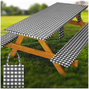 Fitted Picnic Table Cover with Bench Covers Waterproof Elastic Edges Rectangle Patio Tablecloth Outdoor Camping Essentials Stuff Rv Accessories Summer Trip Travel Supplies Party Camper Gifts, 6 ft