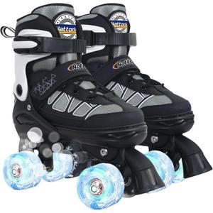 Nattork Roller Skates for Kids Boys Girls, 4 Size Adjustable Rollerskates with Light Up Wheels for Children Beginners for Outdoor Indoor (Medium (13C-2), Black)