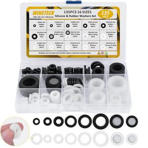 Rubber & Silicone Gasket Washers Kit - 135 PCS, 16 Sizes, Garden Hose Washer with Screen Filter for Seals Repair & Shower Hose/Faucet/Shower Head