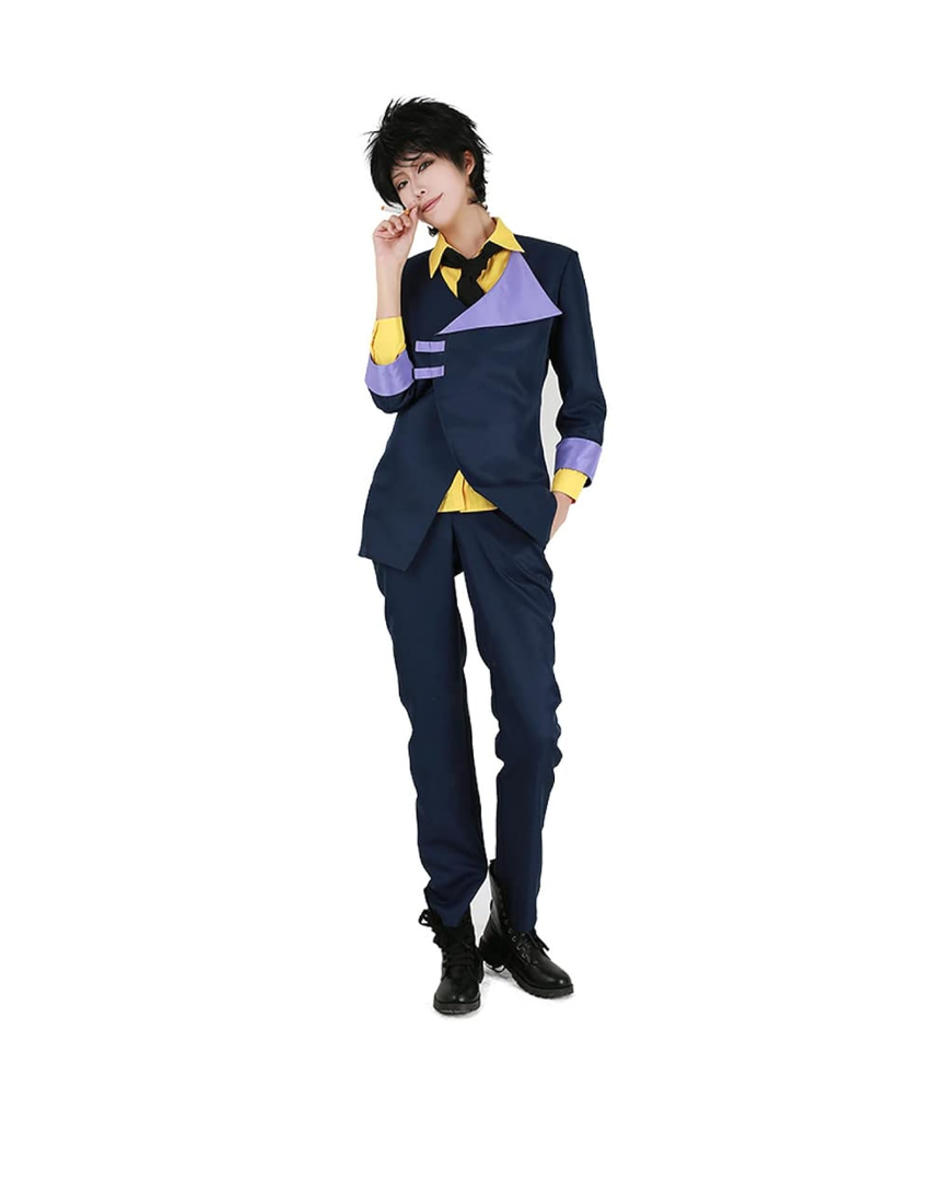 miccostumes Men's Anime Costume Cosplay Uniform Set Blue Leisure Suit Yellow Shirt with Tie, L size