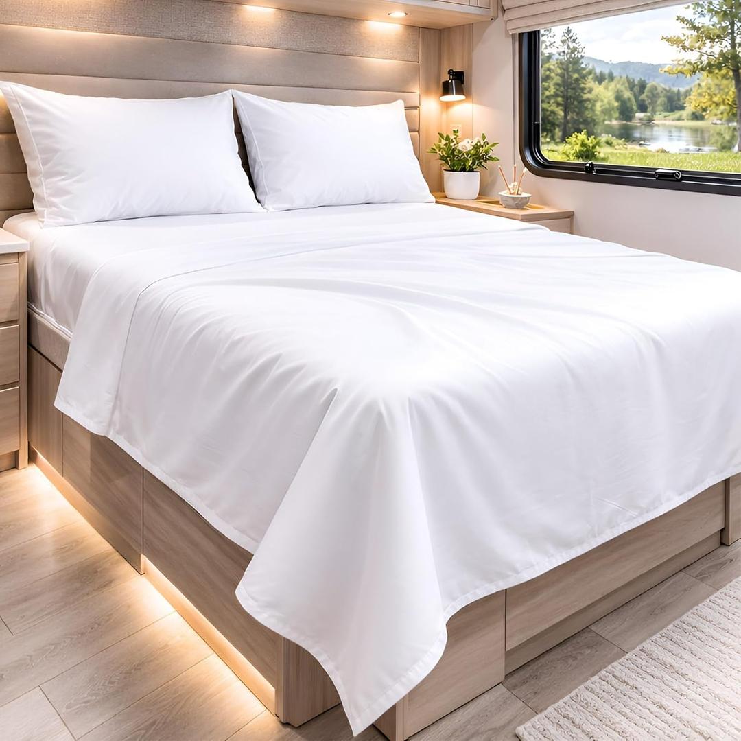 Cottington Lane RV King Sheets 100% Egyptian Cotton, RV King 72" x 80" Premium Quality 4 Piece Sheet Set for Campers & Motorhomes, High Thread Count White Solid with 6-10" Deep Pocket