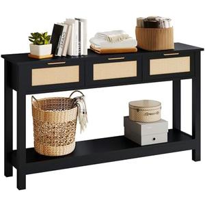 Amazon.com: Luoxiao Entryway Console Table with 3 Rattan Drawers - Long Sofa Table Behind Couch Modern Fluted Hallway Living Room Storage Cabinet, Entry Table Open Shelf Foyer Furniture, Anti-Tip, Black, 47 Inch : Home & Kitchen