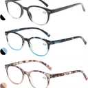 MODFANS Reading Glasses 1.25 Women 3 Pack Spring Hinge Fashion Round Stylish for Reading with Pouch