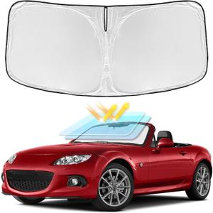 for Mazda MX-5 Miata Convertible 2016-2025 Windshield Sun Shade-4 Layers Car Sunshades for Front Windows Shade Custom Fit MX-5 Sun Visor 250T Retractable Shade Blocks UV Rays Car Accessories