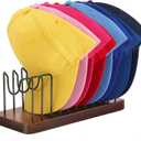 Outink Hat Organizer for Baseball Caps, Hat Rack Stand for 10 Hats Wood Metal Hat Holder Storage Baseball Cap Organizer for Closet Dresser Desk (Brown, Pack of 1)