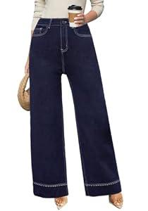 Women's Wide Leg Jeans with Straight Leg Fit - High Waisted Tummy Control & Hip Lift Trendy Stretchy Denim Pants, Size 2
