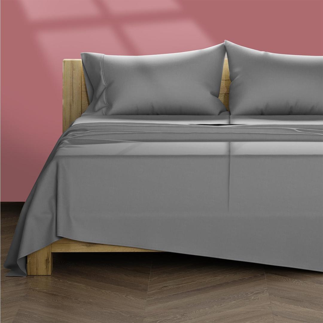 TEXAS LINEN CO. Egyptian Cotton Split King Sheet Set - 600 Thread Count 5 PC Silver Sheets for Adjustable Bed, Extra Long Staple Soft Cooling Sheets, Luxury Hotel Sheets, 16" Deep Pocket Bedsheet