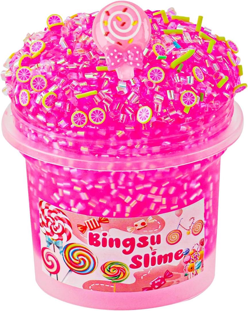 Pink Bingsu Slime, Non-Sticky Glimmer Crunchy Slime, Slimes Party Favors for Kids, Slimes Sensory Experience Toys, Birthday Easter Halloween Girls BoysTeens Gift