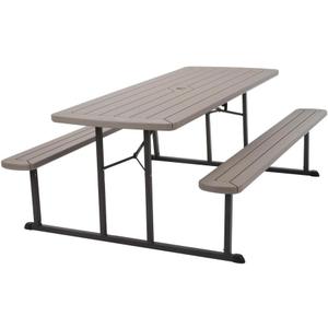 COSCO Outdoor Living 6 ft. Folding Picnic Table, Taupe Wood Grain with Brown Legs
