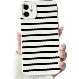 NITITOP Compatible with iPhone 12 Case Cute Stylish Wavy Bars Line for Women Men Girls Durable Slim Soft TPU Shockproof Full Camera Protective Cover - Black