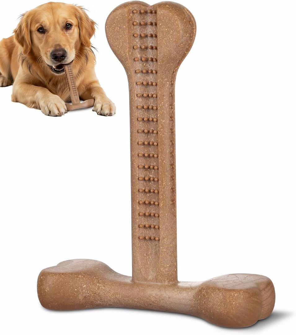 Dog Chew Toy for Aggressive Chewers T-Shaped Tough Dog Bone Toys for Small Medium Large Breed to Keep Them Busy (Medium/Large-Under 60LBS, Milk Flavored)