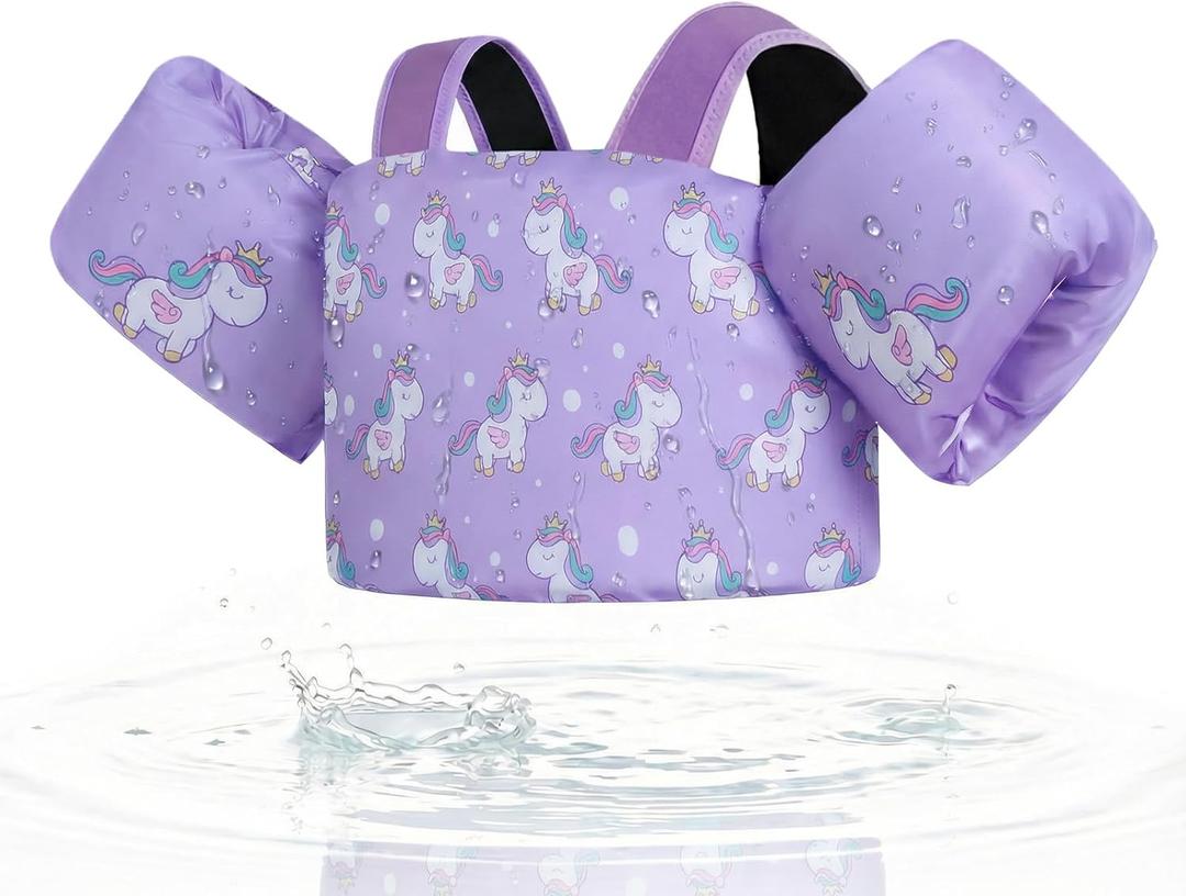Gogokids Toddler Swim Vest for Kids 24-66 lbs, Swimming Pool Floats Vest[CPC Certified & Adjustable Fit] Toddler Arm Floaties Swim Jacket Water Wings for Beach Puddle Pool Jumper Boys Girls 1-6 Years (Purple Unicorn)