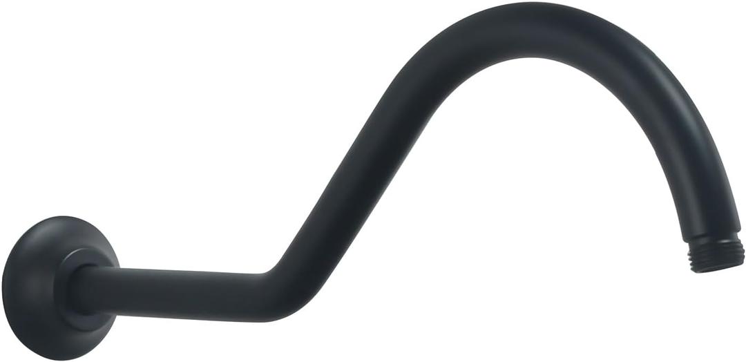 Matte Black Shower Arm - 16 Inch Wall Mount Shower Arm, High Arc Shower Extension Arm, Shower Head Extension Pipe for Rainfall and Standard Shower Heads