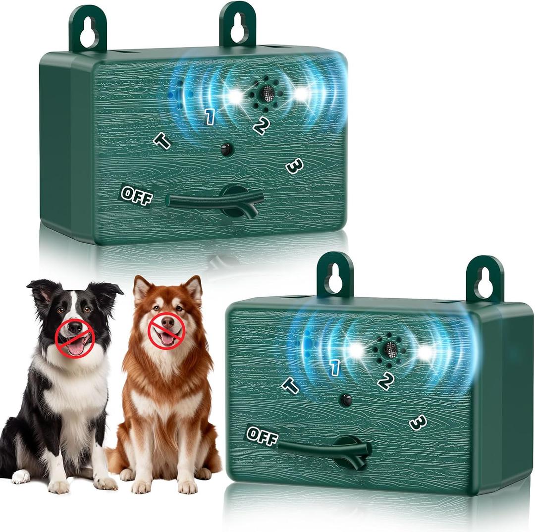 2-Pack Dog Bark Deterrent Devices, Anti Barking Device for Dogs, Battery Powered Bark Control Device for Indoor Outdoor Use, Humane Dog Training Tool to Stop Barking, Chewing & Bad Behavior(Green)